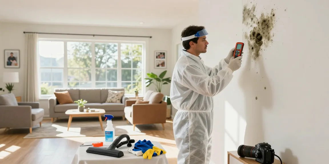 Mold remediation technician performing an assessment for Mold Remediation West Vancouver, highlighting the importance of professional inspection and safety.