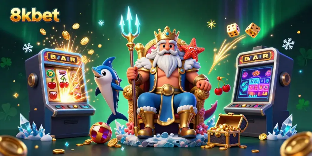 Experience excitement with 8xbet's colorful casino scene featuring a jackpot explosion and vibrant characters.