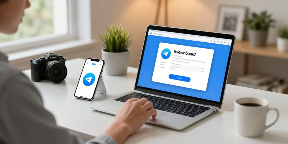 Effortlessly initiating a Telegram download on a stylish workspace.